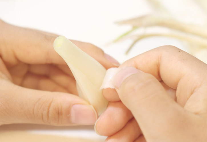 らっきょうの皮をむく