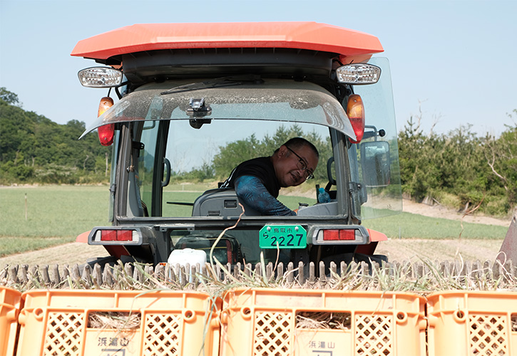 岡野農園らっきょう収穫中